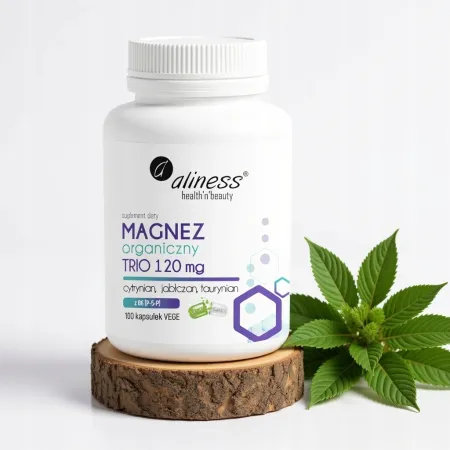 Aliness Magnez organiczny TRIO 120mg + B6 100k VEGE SKURCZE Mięśni STRES