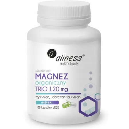 Aliness Magnez organiczny TRIO 120mg + B6 100k VEGE SKURCZE Mięśni STRES
