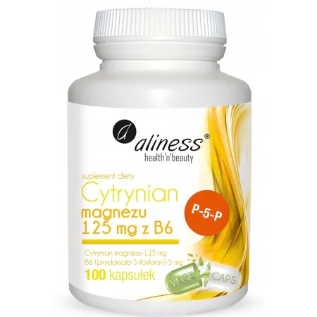 Aliness MAGNEZ CYTRYNIAN MAGNEZU 125mg + B6 | VEGE Skurcze Mięśni 100 kaps
