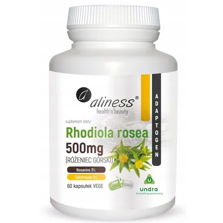 Aliness RHODIOLA ROSEA 500mg Różeniec Górski MÓZG Adaptogen PAMIĘĆ DEPRESJA