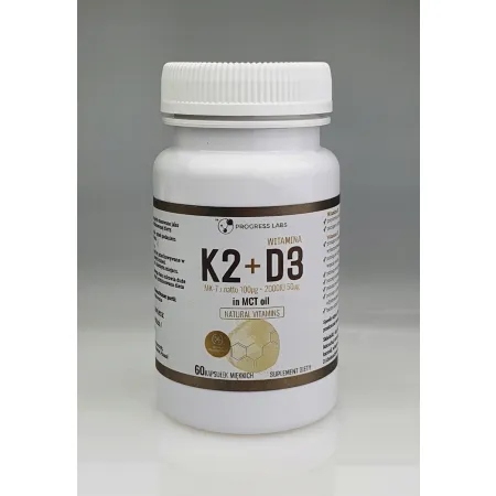 Progress Labs WITAMINA K2 MK-7 +D3 2000IU w oleju MCT przyswajalna 60kaps
