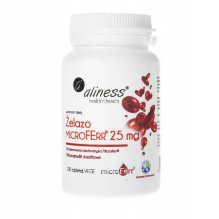 Aliness Żelazo organiczne MicroFerr 25mg Witamina C Anemia Niedokrwistość