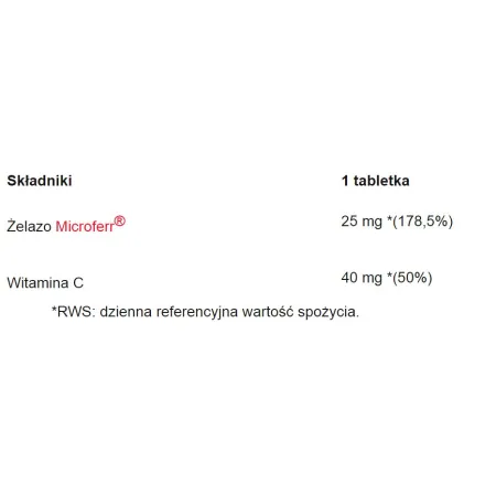 Aliness Żelazo organiczne MicroFerr 25mg Witamina C Anemia Niedokrwistość
