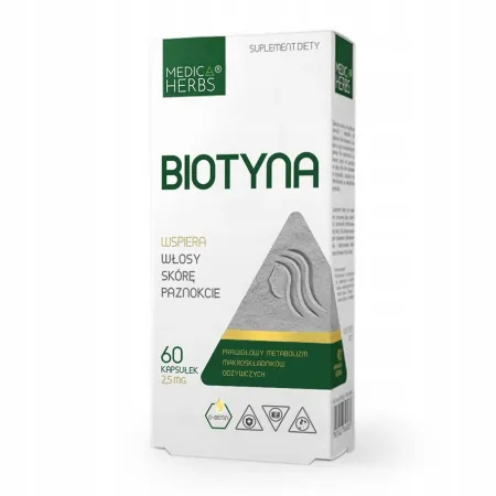 BIOTYNA MEDICA HERBS 2,5mg 60 kapsułek WŁOSY SKÓRA D-biotin Mocne paznokcie