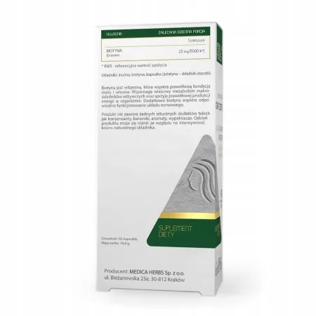 BIOTYNA MEDICA HERBS 2,5mg 60 kapsułek WŁOSY SKÓRA D-biotin Mocne paznokcie