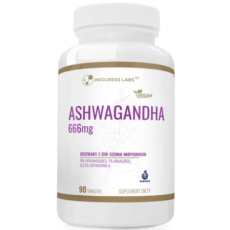 2 x Progress Labs ASHWAGANDHA 666mg STRES zmęczenie pamięć KONCENTRACJA 90kaps