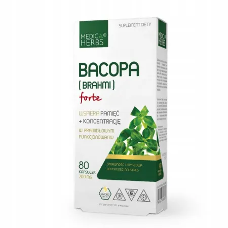 Bacopa Brahmi Forte MEDICA HERBS WSPOMAGA KRĄŻENIE PAMIĘĆ SEN 60 kapsułek