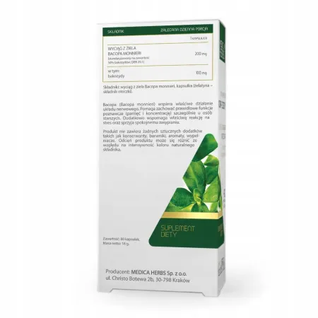 Bacopa Brahmi Forte MEDICA HERBS WSPOMAGA KRĄŻENIE PAMIĘĆ SEN 60 kapsułek