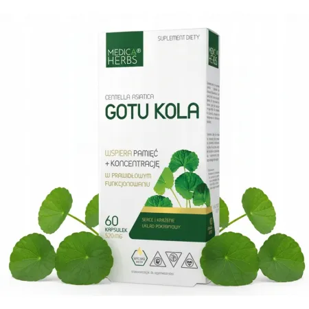 GOTU KOLA MEDICA HERBS pamięć KONENTRACJA trądzik egzema CELLULIT 60 kaps