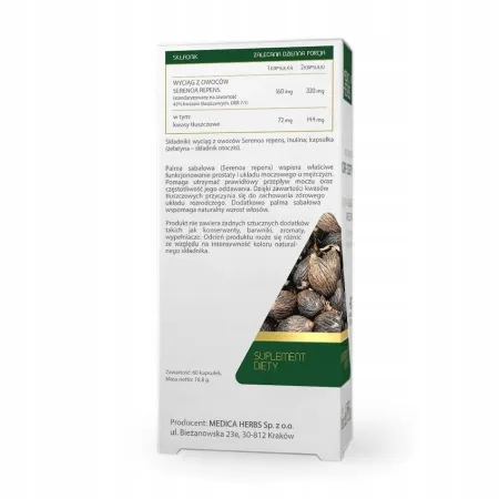 Palma Sabałowa SAW PALMETTO MEDICA HERBS 160mg PROSTATA Łysienie 60 kaps