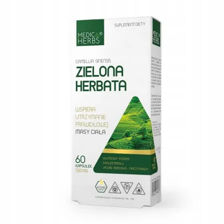 ZIELONA HERBATA MEDICA HERBS 520mg Odchudzanie Cholesterol 60 kaps