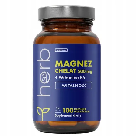 MAGNEZ CHELAT HERB 500mg GLICYNIAN + B6 100 vcaps SKURCZE MIĘŚNIE