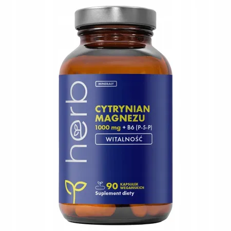 CYTRYNIAN MAGNEZU 1000mg + B6 P-5-P HERB 90 vcaps SKURCZE STRES MIĘŚNIE