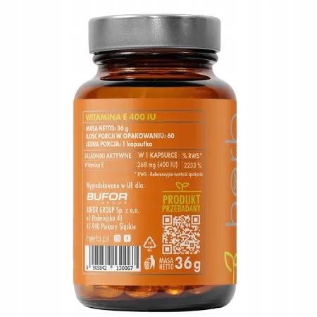 WITAMINA E 400IU HERB Vita E 60kaps 294MG SKÓRA WŁOSY ANTYOKSYDANT
