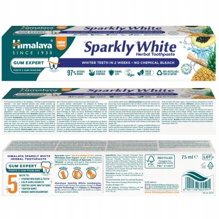 Pasta do Zębów Himalaya Sparkly White Ziołowa Wybielająca Bez Fluoru 2x 75g