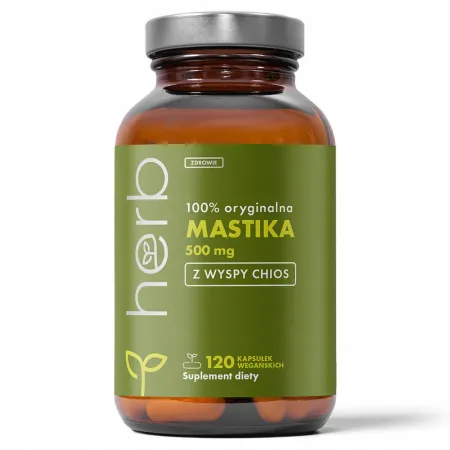 HERB 100% ORYGINALNA MASTIKA 500mg HELICOBACTER PYLORI JELITA 120vege kaps.