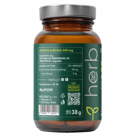 HERB RHODIOLA ROSEA 500mg RÓŻENIEC GÓRSKI ADAPTOGEN PAMIĘĆ STRES 60 vcaps