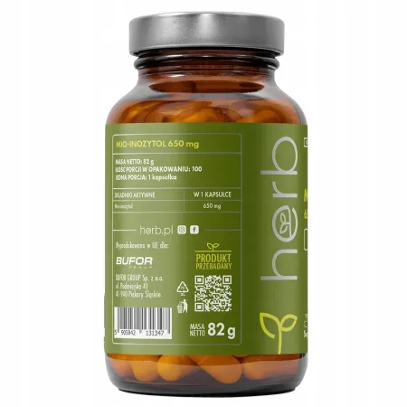 HERB MIO-INOZYTOL 650mg B8 PŁODNOŚĆ SAMOPOCZUCIE STRES PCOS 100vcaps