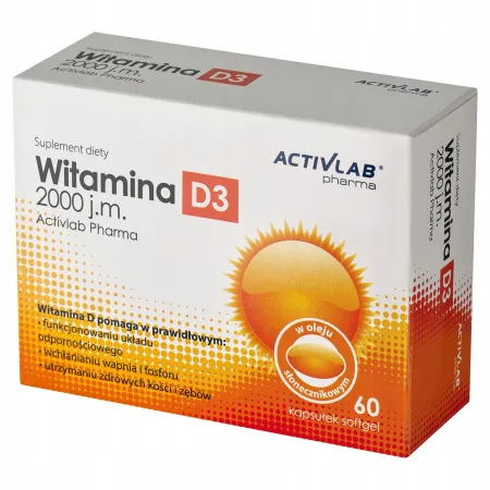 Activlab Witamina D3 2000IU w oleju wzmacnia odporność KOŚCI zęby 60k