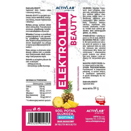 Activlab Elektrolity Beauty Biotyna Skóra Włosy Wit. C Nawodnienie 20 tabl