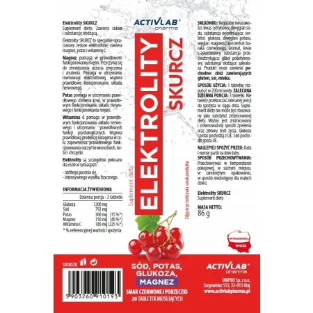 Elektrolity SKURCZ ActivLab 20 tab. musujących MAGNEZ wit.C PORZECZKA