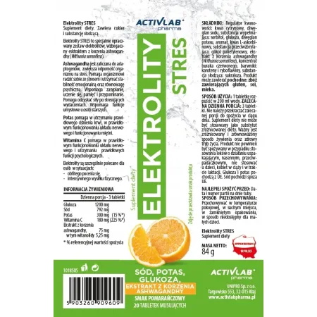 Activlab ELEKTROLITY na STRES ashwagandha potas sód 20 tab. musujących