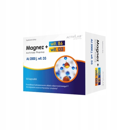 Activlab Pharma Magnez + Wit. B6 + Witamina D3 Zmęczenie Odporność 50 kaps