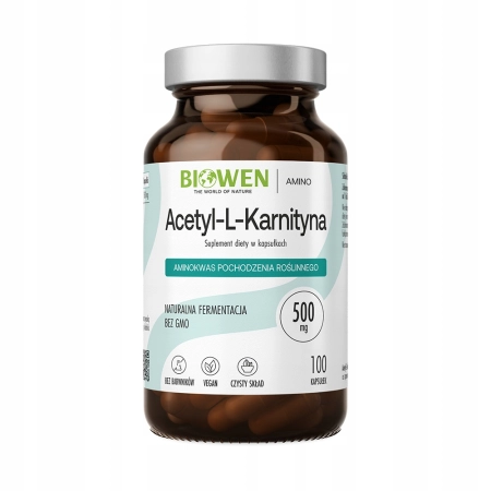 Biowen Acetyl L-Karnityna ALCAR Mózg Energia Wegańska 100 Kapsułek