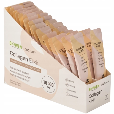 Biowen Collagen Elixir KOLAGEN CYNK BIOTYNA KWAS HIALURONOWY 30 sasz.