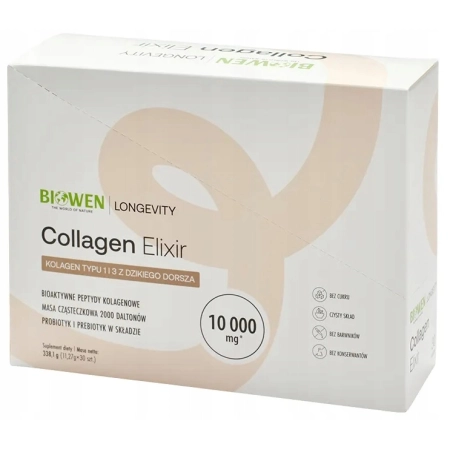 Biowen Collagen Elixir KOLAGEN CYNK BIOTYNA KWAS HIALURONOWY 30 sasz.